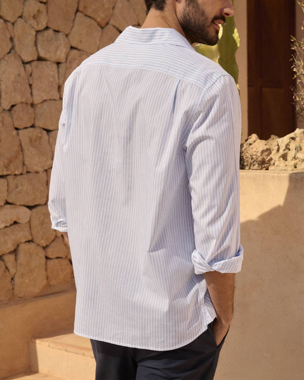 Manebí Poplin Nassau Polo Shirt - Light Blue \u0026 White Watercolor Stripes Online