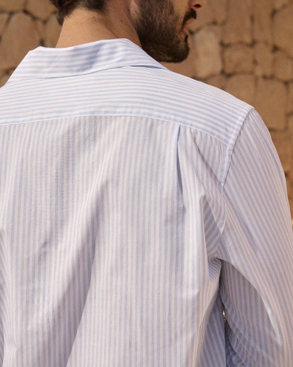 Manebí Poplin Nassau Polo Shirt - Light Blue \u0026 White Watercolor Stripes Online