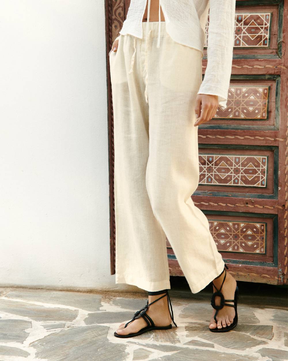 Manebí Linen Belem Trousers - Elasticated Waistband Eggnog Outlet