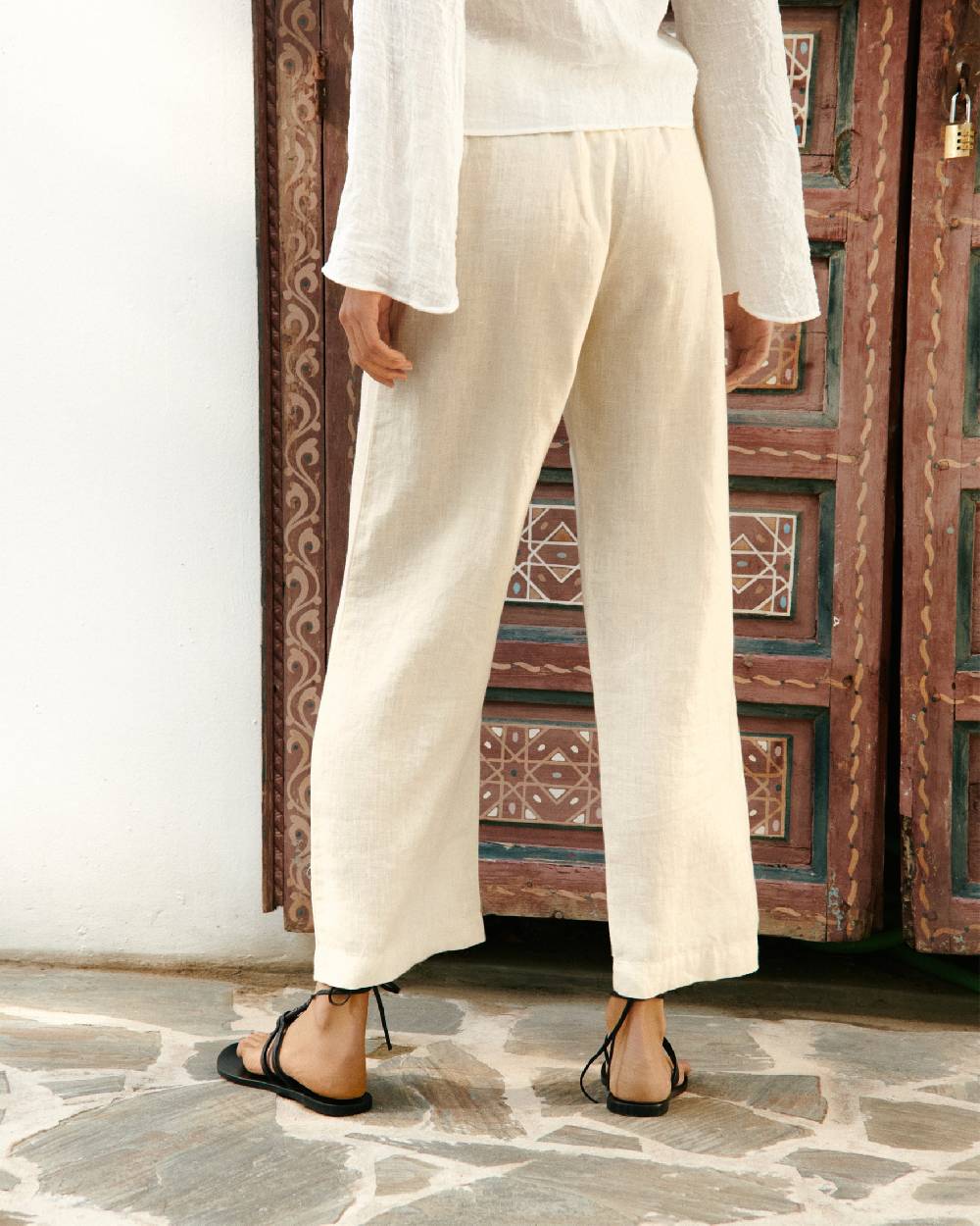 Manebí Linen Belem Trousers - Elasticated Waistband Eggnog Outlet