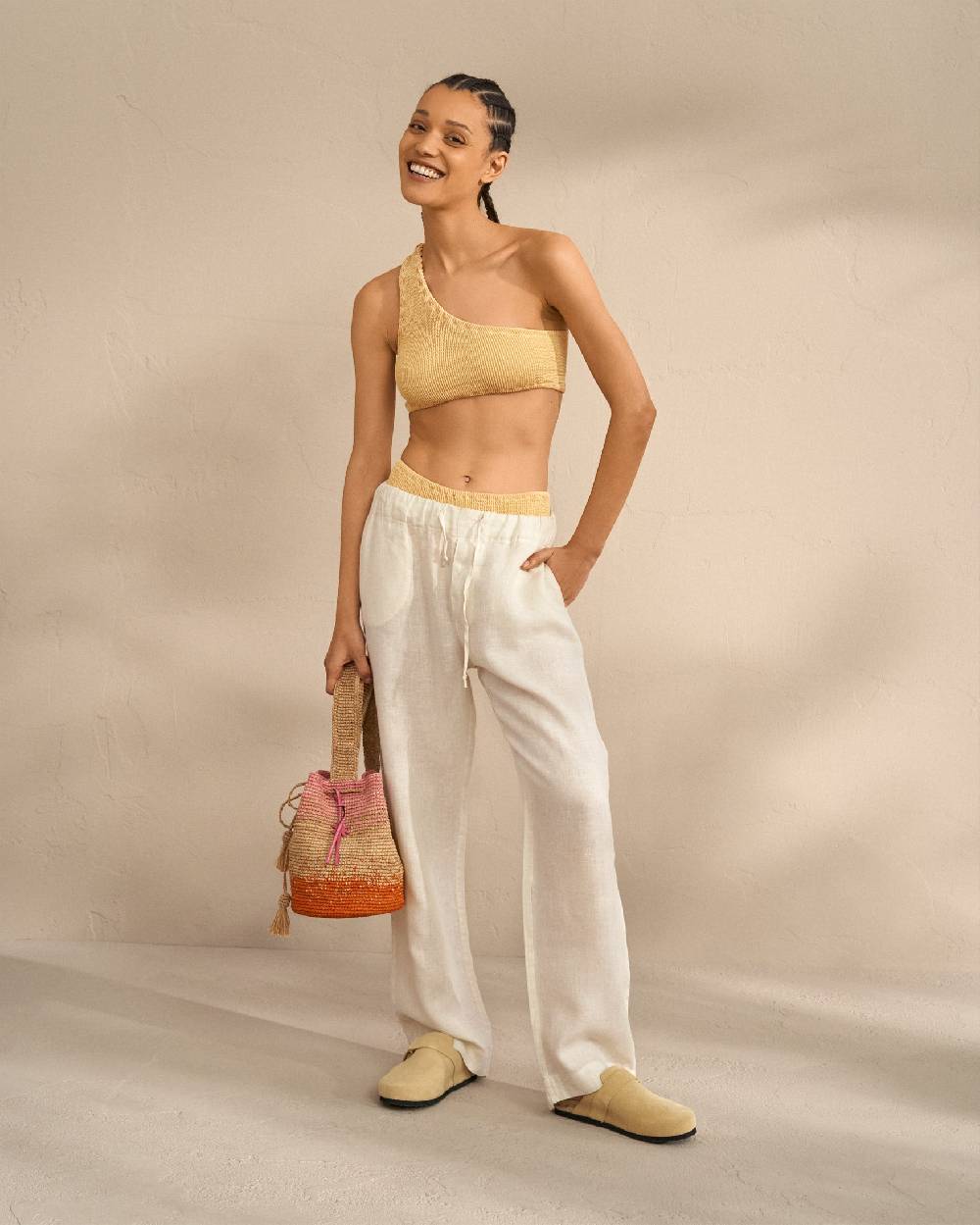 Manebí Linen Belem Trousers - Elasticated Waistband Eggnog Outlet