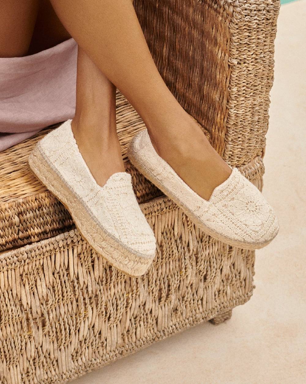 Manebí Cotton Crochet|Double Sole Espadrilles - Natural In Vendita
