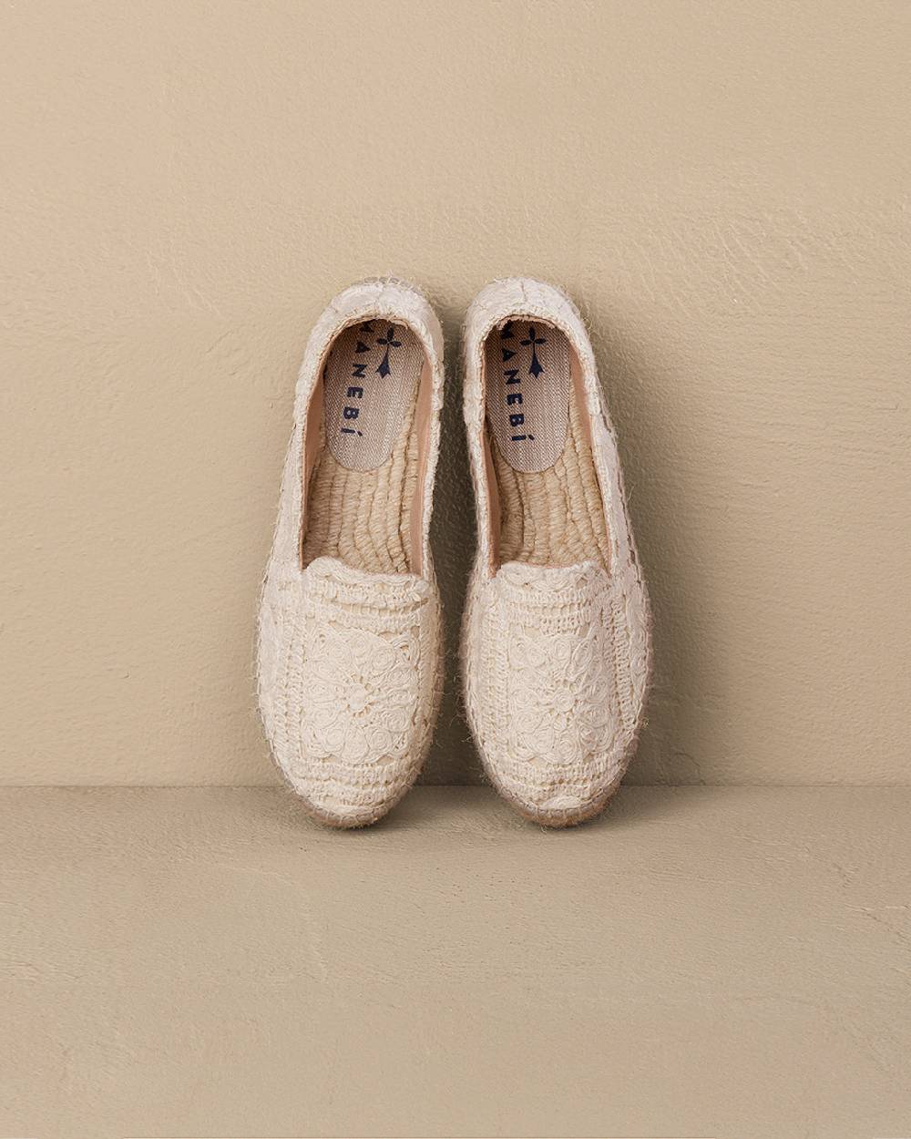 Manebí Cotton Crochet|Double Sole Espadrilles - Natural In Vendita