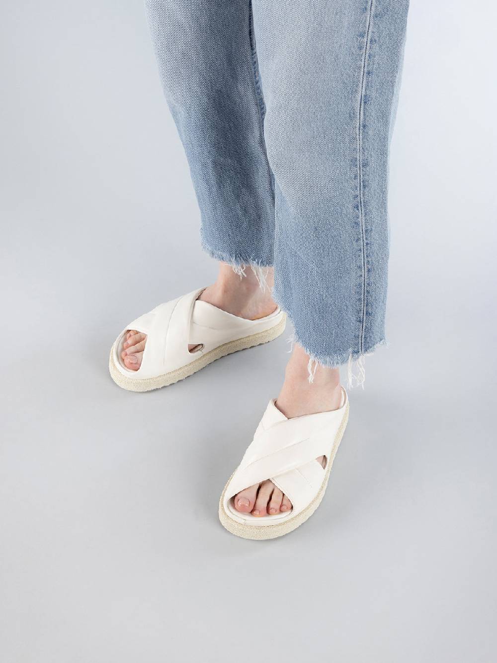Officine Creative SANDS 103 Sandali Slide in Pelle Bianca Negozi Online