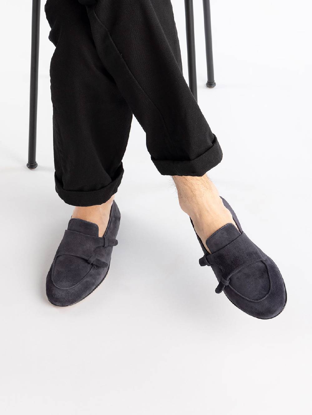 Officine Creative AIRTO 010 Mocassini Penny in Pelle Scamosciata Blu Pezzi Unici