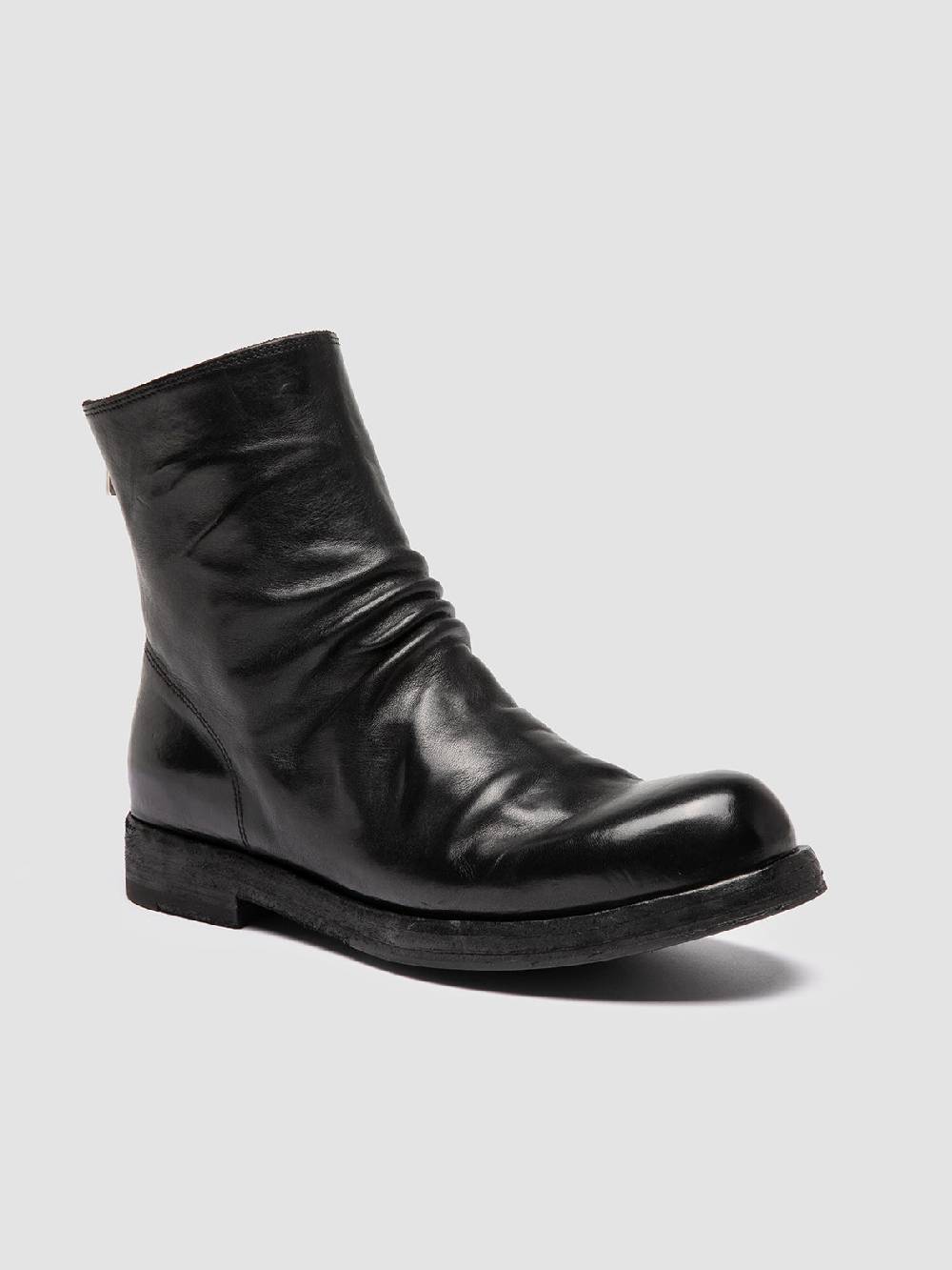 Officine Creative BULLA DD 303 Stivali con Zip in Pelle Nera Saldi Di Fabbrica
