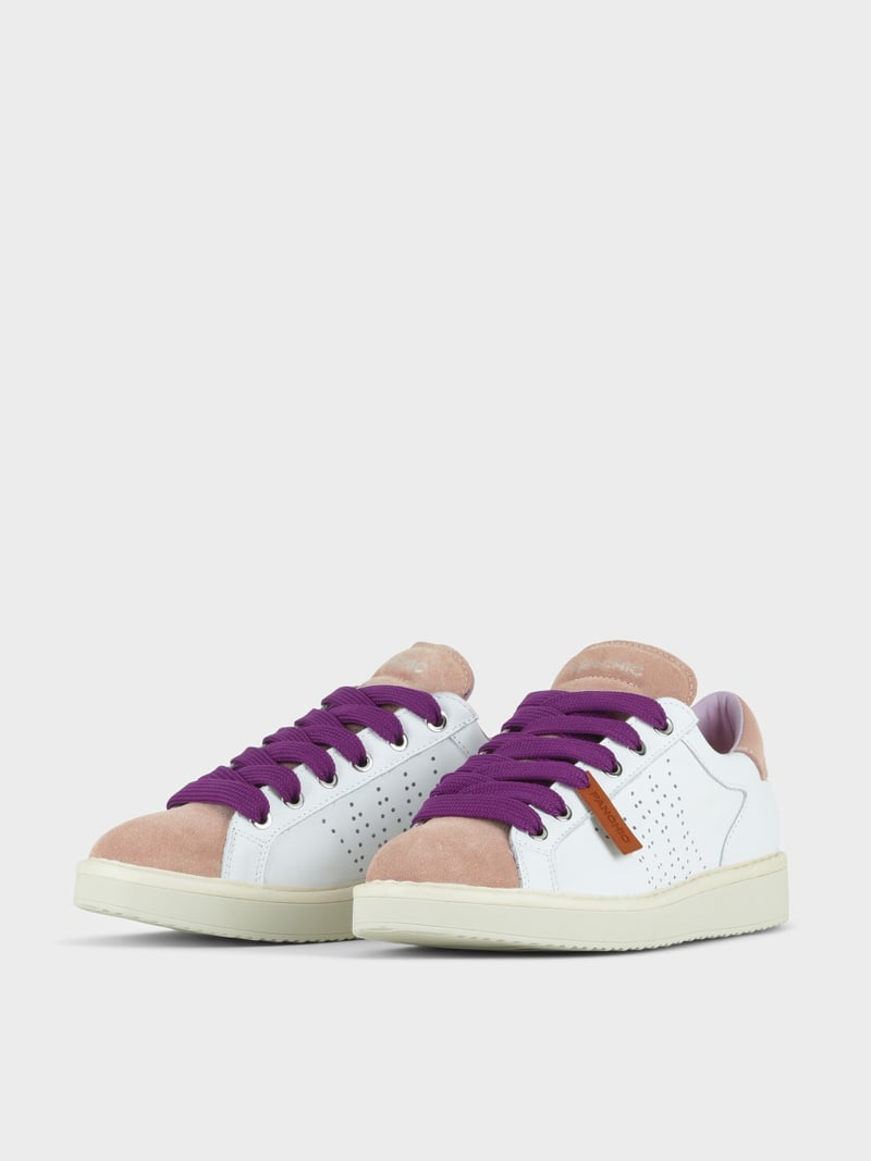 Panchic SCARPA ALLACCIATA P01 DONNA IN PELLE E SUEDE BIANCO-ROSA CIPRIA-VIOLA PANSE' Prezzo Ridotto