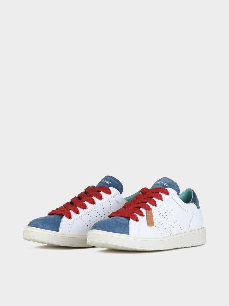 Panchic SCARPA ALLACCIATA P01 UOMO IN PELLE E SUEDE BIANCO-BLUE-ROSSO Shopping Online