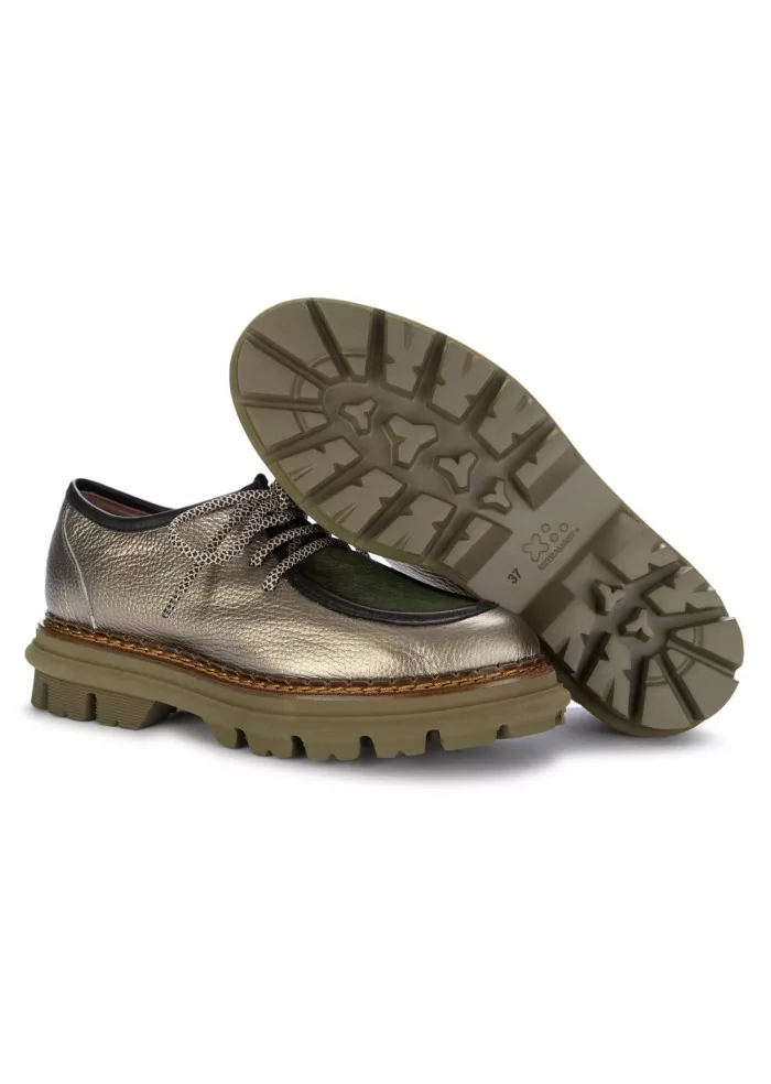 CATERINA C | SCARPE ALLACCIATE PELLE CAVALLINO BRONZO VERDE Nuova