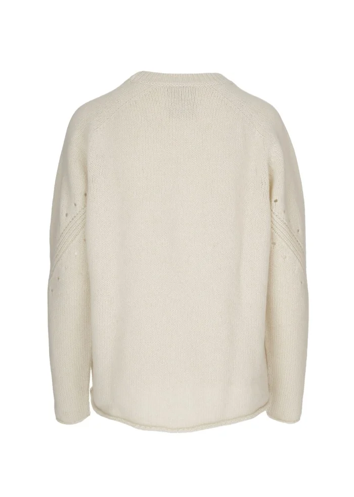 SEMICOUTURE | MAGLIONE DETTAGLI TRAFORATI BIANCO PANNA Nuovo