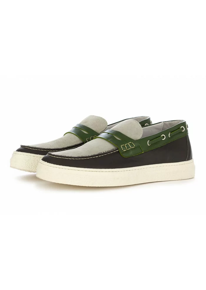 OA NON-FASHION | MOCASSINI SUOLA GOMMA GRIGIO / VERDE In vendita
