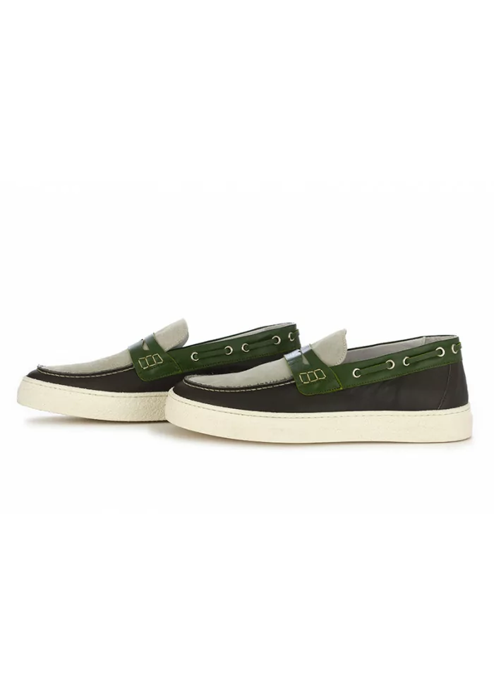 OA NON-FASHION | MOCASSINI SUOLA GOMMA GRIGIO / VERDE In vendita