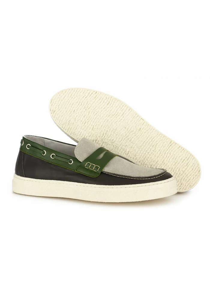OA NON-FASHION | MOCASSINI SUOLA GOMMA GRIGIO / VERDE In vendita