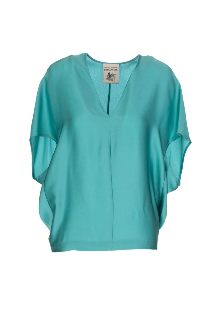 SEMICOUTURE | BLUSA SCOLLO A V ACQUA MARINA Promozione temporanea