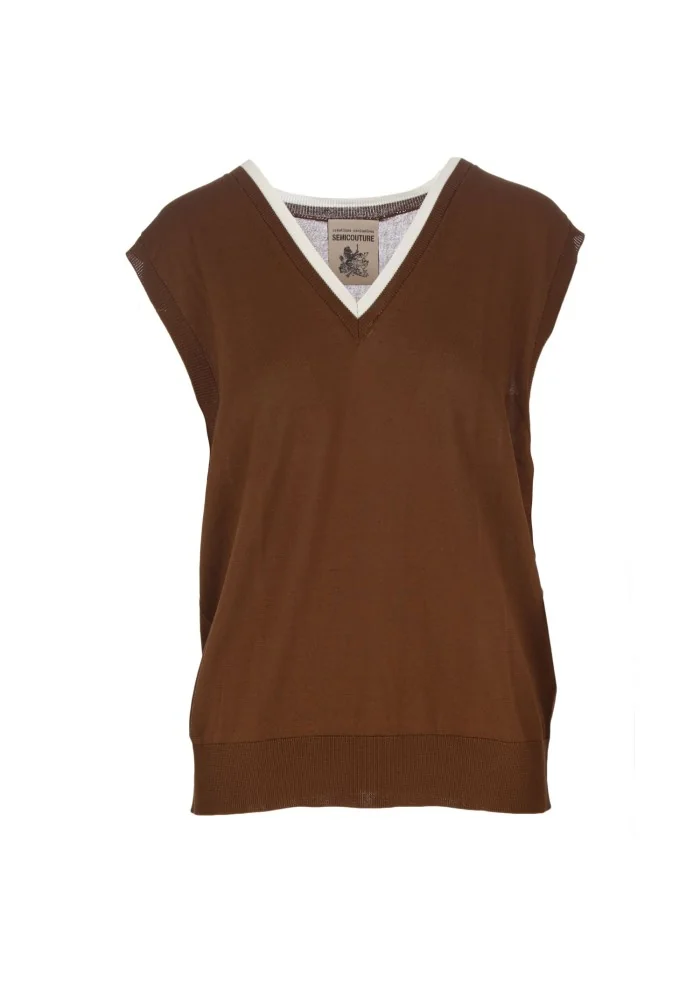 SEMICOUTURE |GILET SCOLLO A V MARRONE Italy