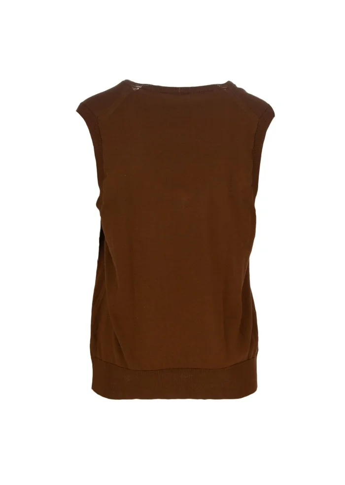 SEMICOUTURE |GILET SCOLLO A V MARRONE Italy