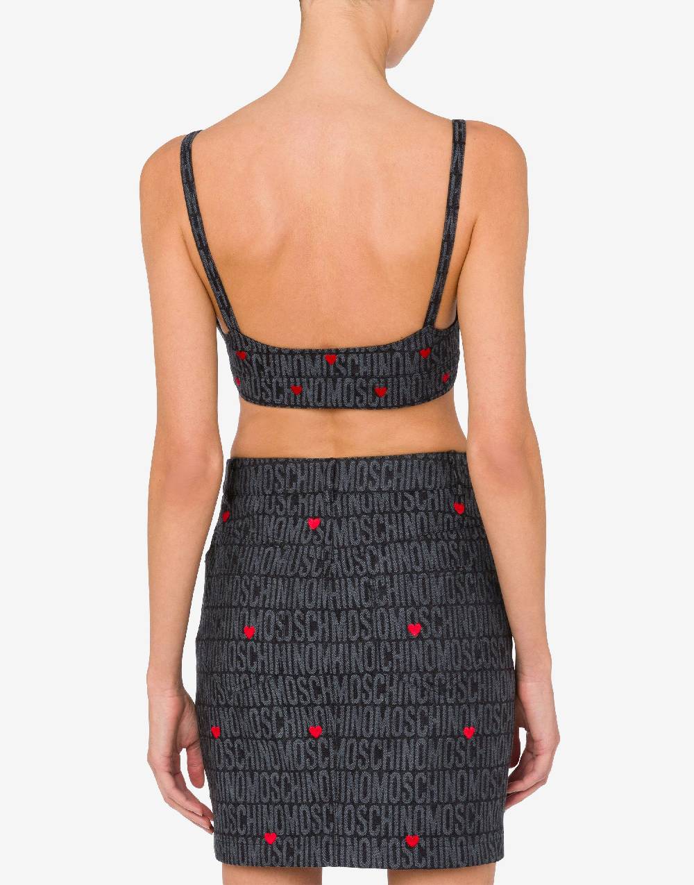 Love Moschino Crop top in denim con cuori Allover Logo Soddisfazione Garantita