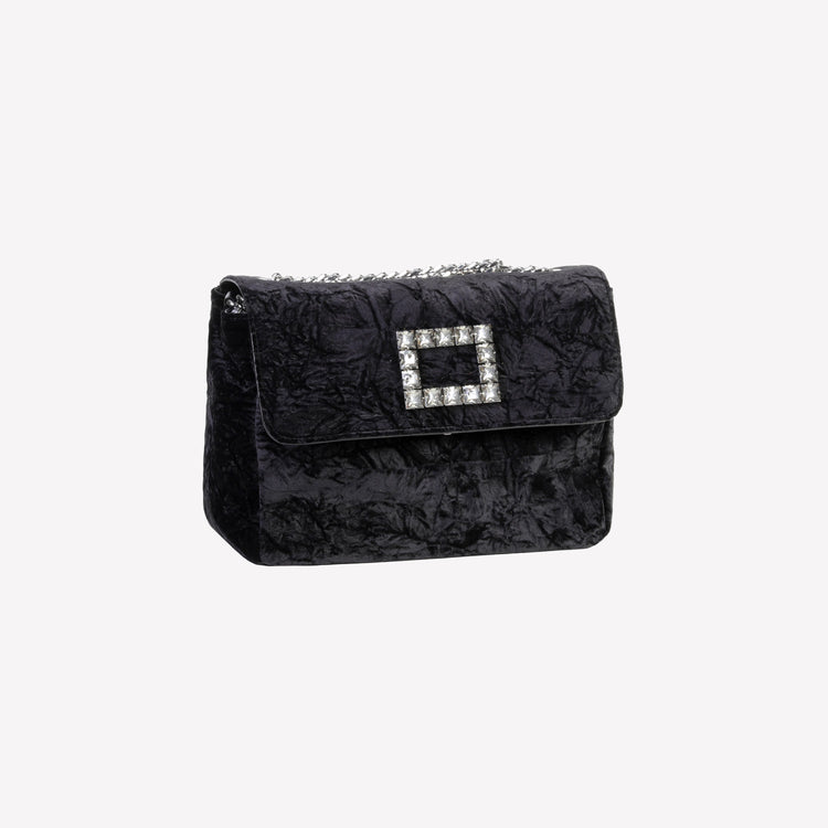 Roberto Festa BORSA A SPALLA IN VELLUTO NERO CON ACCESSORIO STRASS TROPEA LUX Moda