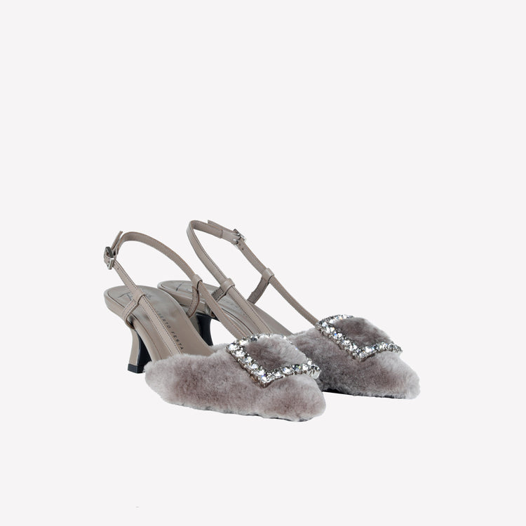 Roberto Festa SLINGBACK IN VISONE NUTRIA CON FIBBIA QUADRA CON CRISTALLI STEFI Italy