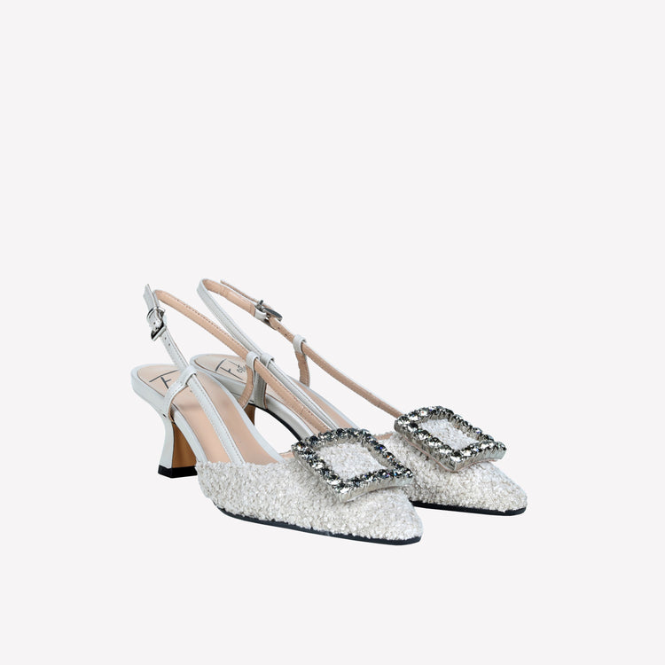 Roberto Festa slingback in boucle cream e accessorio strass stefy Saldi Di Fabbrica