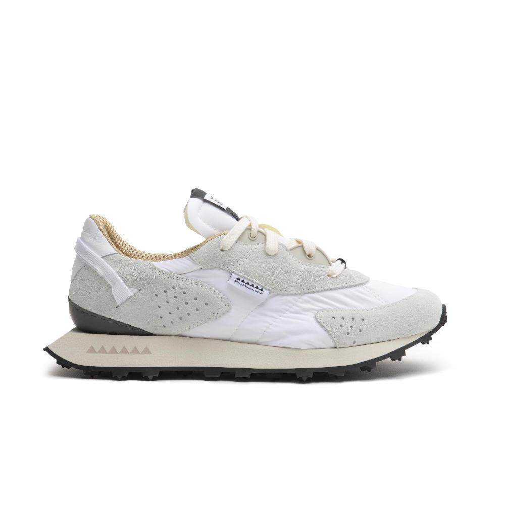 RUN OF Neon sneakers in pelle scamosciata grigia e nylon bianco Online