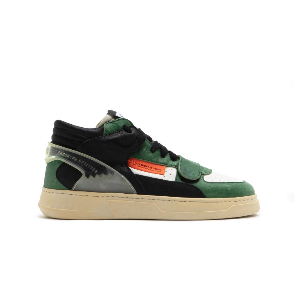 RUN OF Legend/Three sneakers medie in pelle bianca e verde Novità