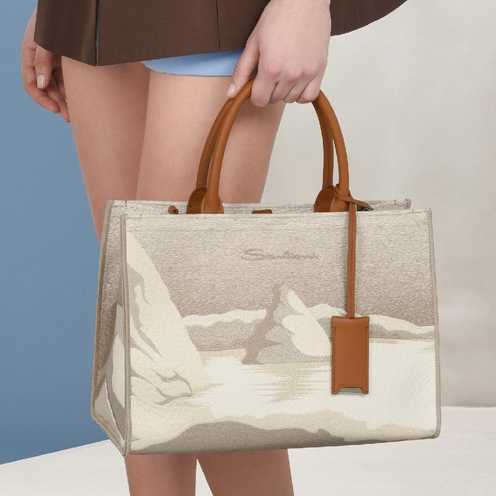 Santoni Borsa tote media in tessuto beige Promozione Limitata