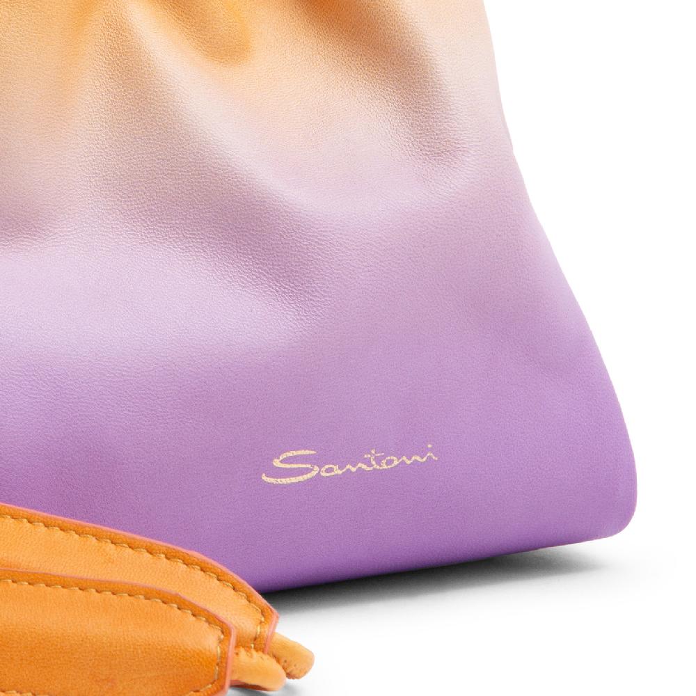 Santoni Borsa a secchiello in pelle lilla ed arancione Sconto