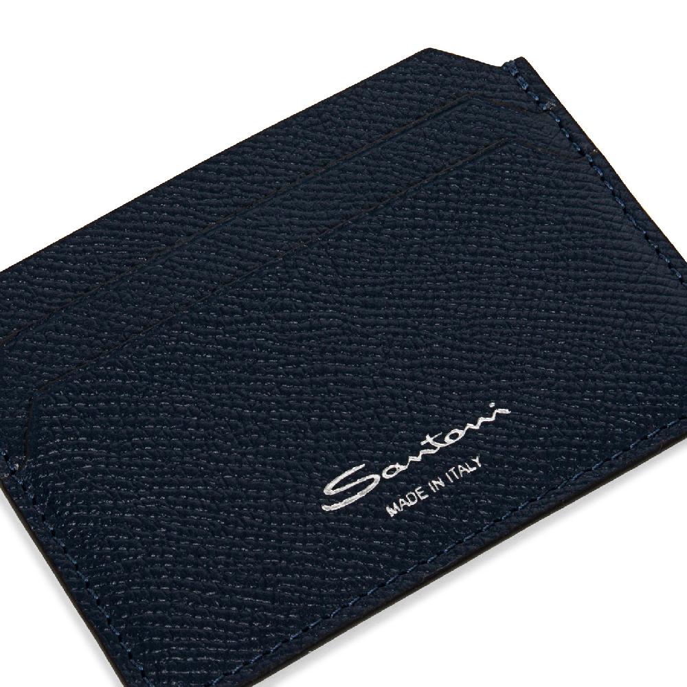Santoni Porta carte di credito in saffiano blu Flash Sale