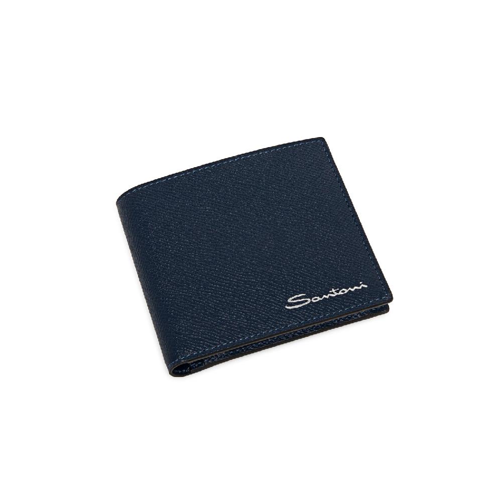 Santoni Portafoglio con porta monete in saffiano blu Italia