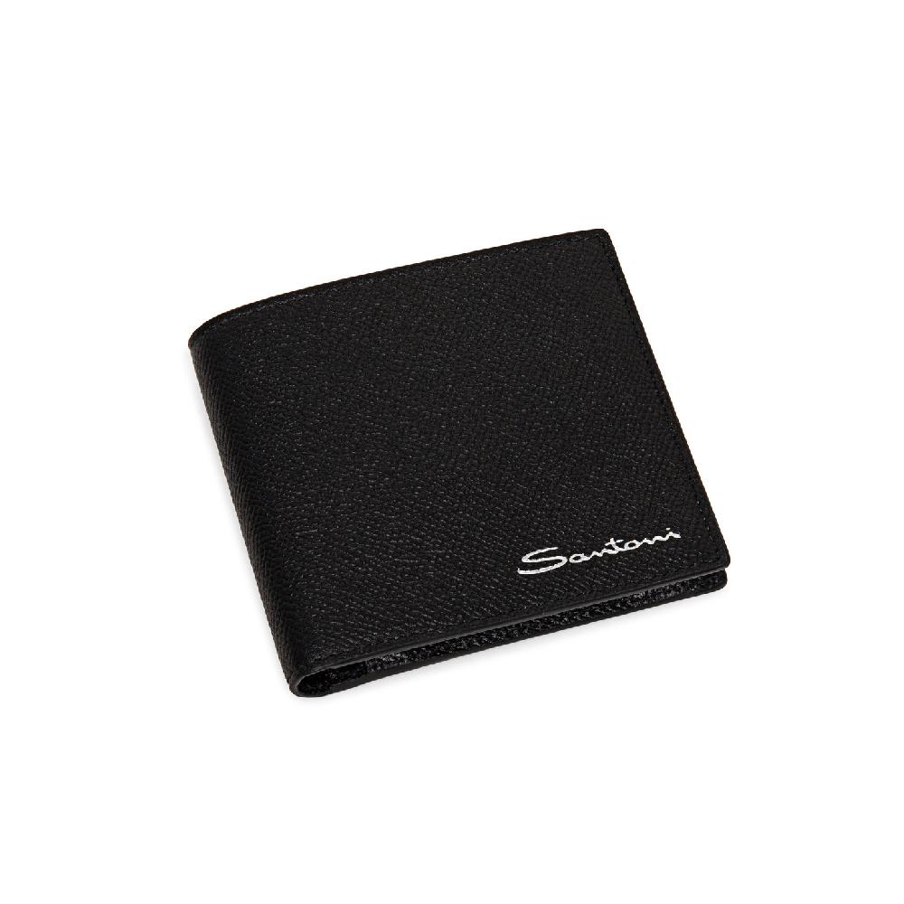 Santoni Portafoglio con porta monete in saffiano nero Vendita