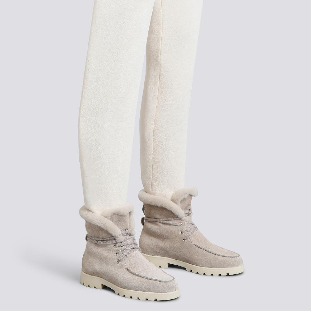Santoni Stivaletto con pelliccia da donna in suede beige Prezzo Ridotto