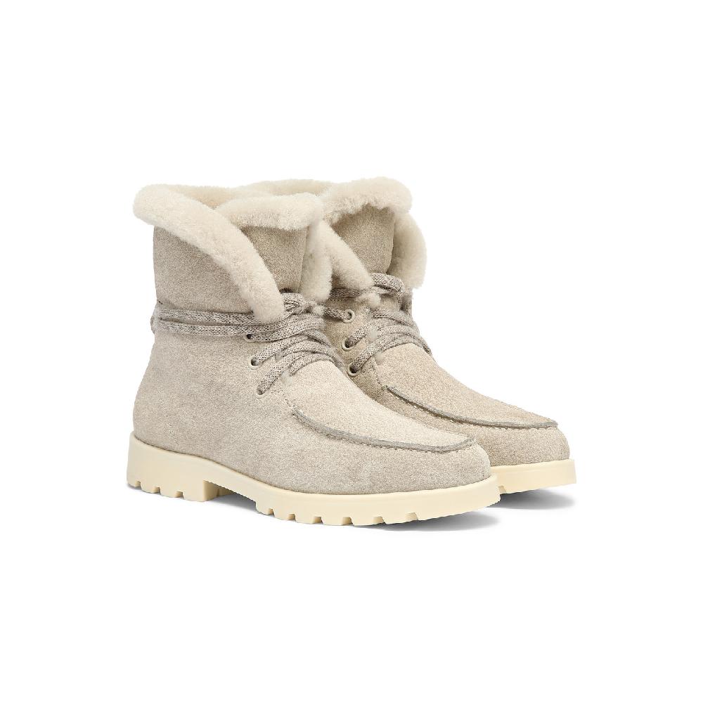 Santoni Stivaletto con pelliccia da donna in suede beige Prezzo Ridotto