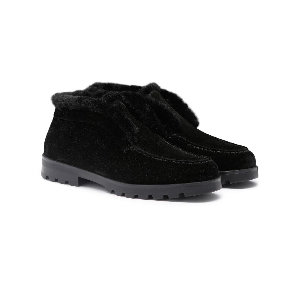 Santoni Stivaletto desert con pelliccia da donna in suede nero Novità