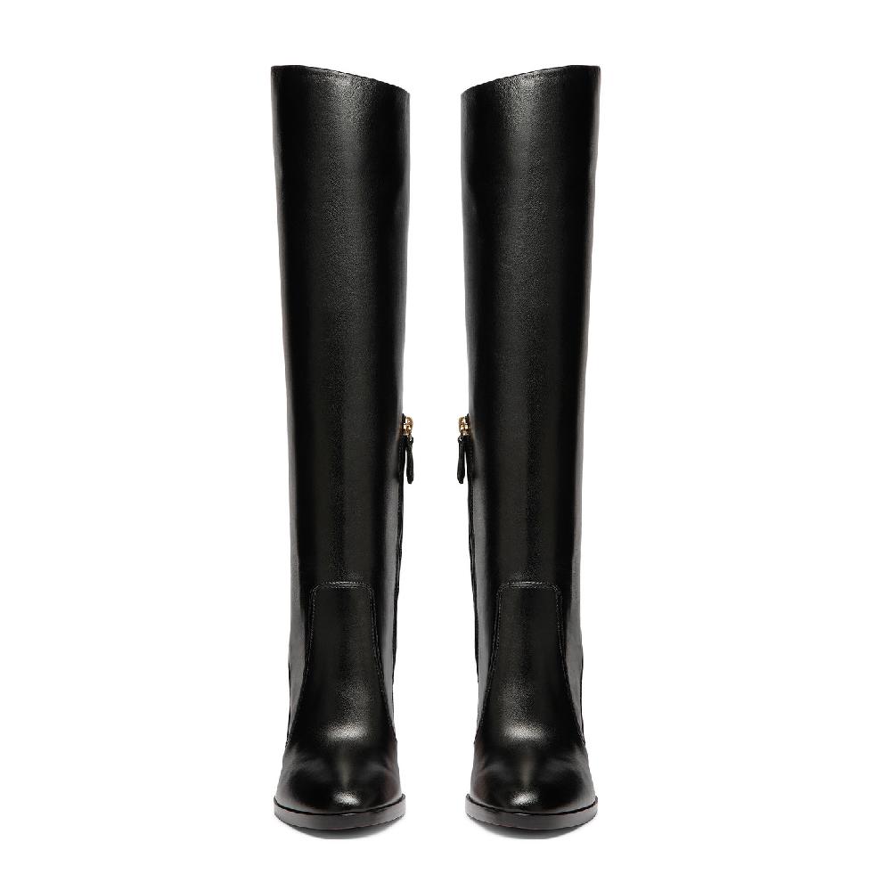 Santoni Stivale tacco alto da donna in pelle nera Outlet