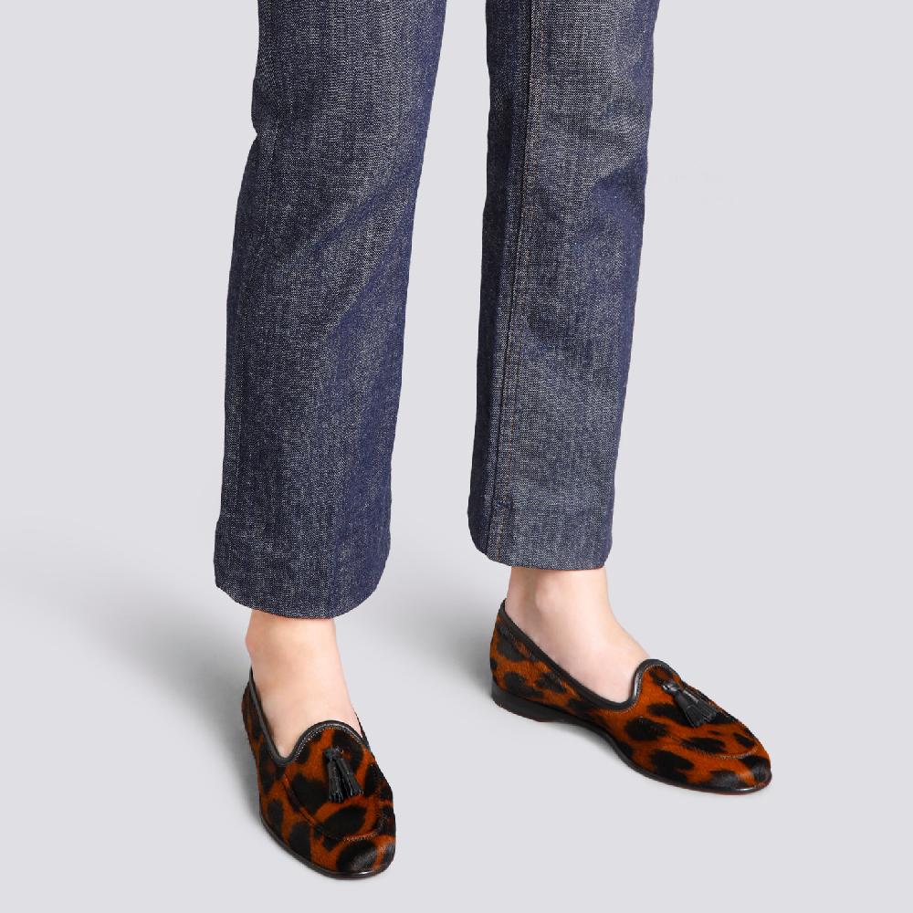 Santoni Mocassino Andrea con nappe da donna in cavallino animalier 2025