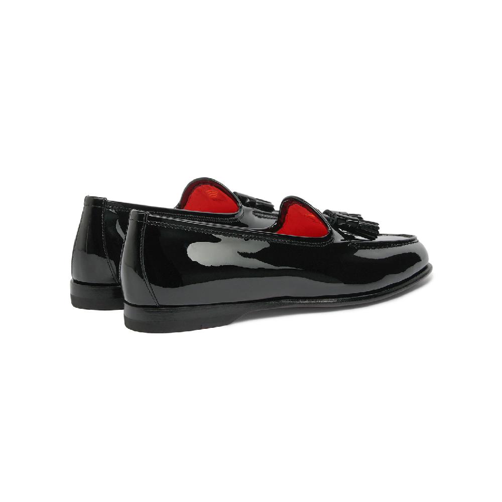 Santoni Mocassino Andrea con nappe da donna in vernice nera Vendita Economica