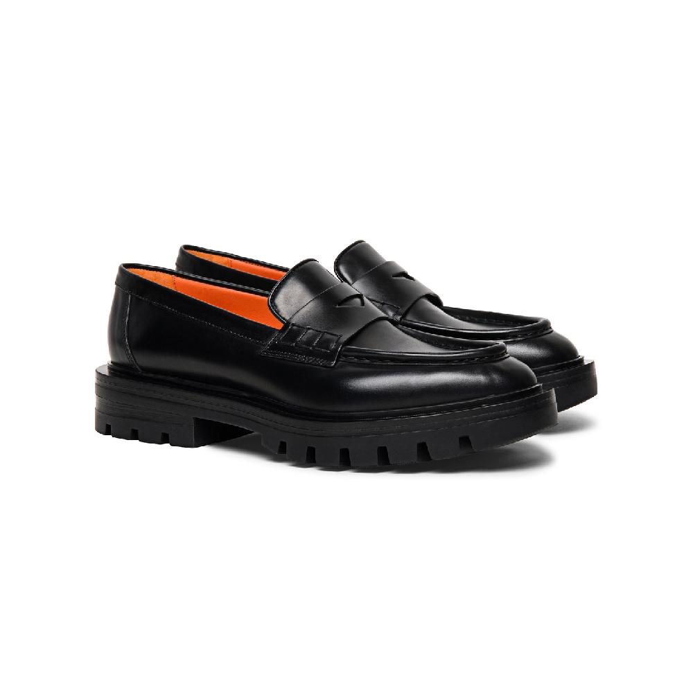 Santoni Mocassino penny da donna in pelle anticata nera Qualità