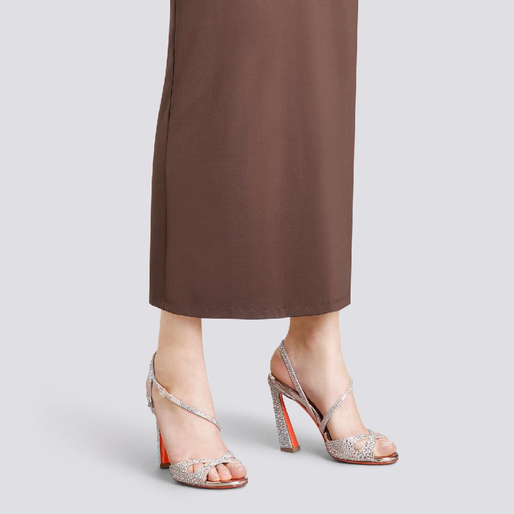 Santoni Sandalo tacco alto da donna in suede e strass rosa Saldi Di Fabbrica