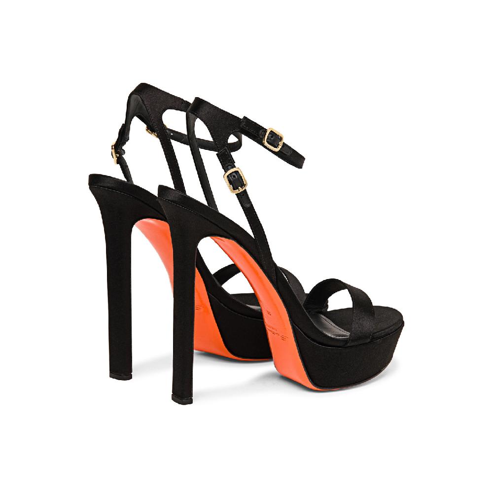 Santoni Sandalo tacco alto da donna in raso nero Negozio