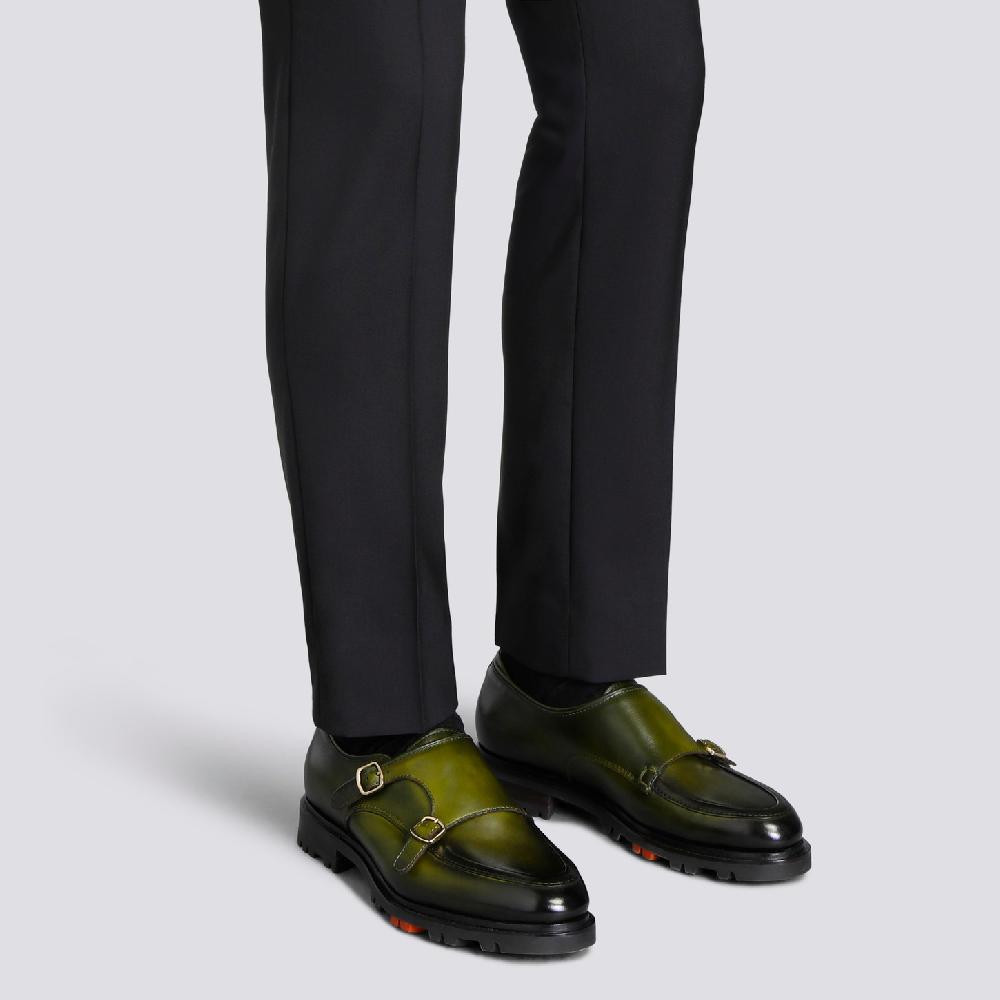 Santoni Doppia fibbia da uomo in pelle verde Qualità Garantita