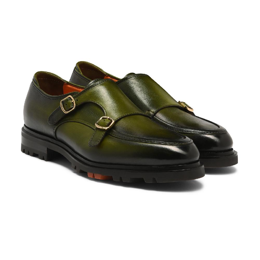 Santoni Doppia fibbia da uomo in pelle verde Qualità Garantita