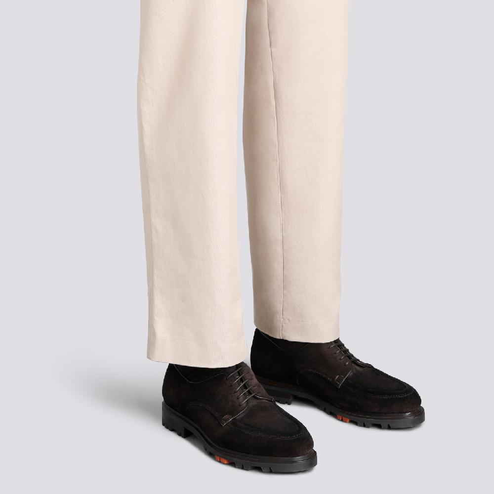 Santoni Stringata Derby da uomo in suede testa di moro Consegna Veloce