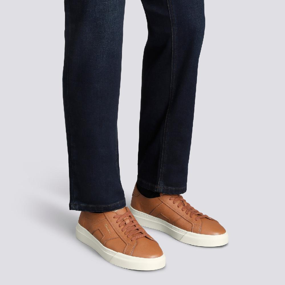 Santoni Double Buckle Sneaker da uomo in pelle bottalata arancione Shopping Online
