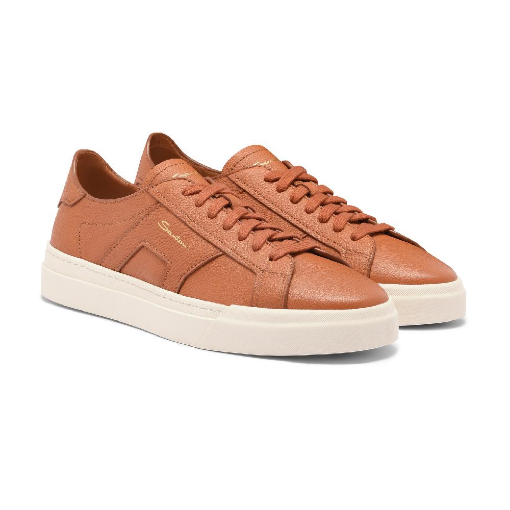 Santoni Double Buckle Sneaker da uomo in pelle bottalata arancione Shopping Online
