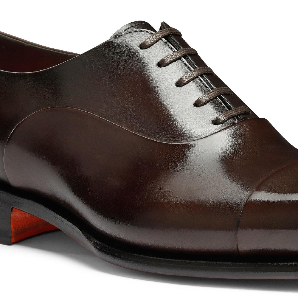 Santoni Stringata oxford da uomo in pelle anticata marrone Offerte