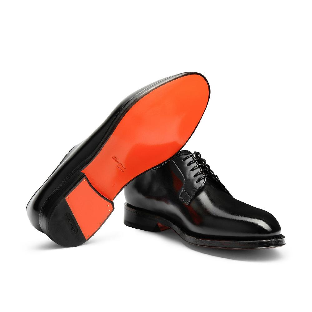 Santoni Stringata derby da uomo in pelle anticata nera Hotsell