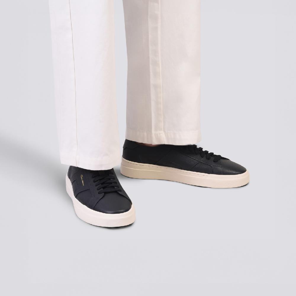 Santoni Double buckle sneaker da uomo in pelle bottalata blu 2025