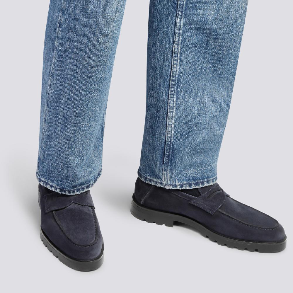 Santoni Mocassino penny da uomo in suede blu Consegna Veloce