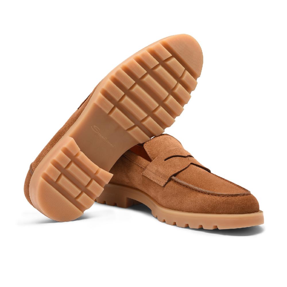 Santoni Mocassino penny da uomo in suede marrone chiaro Fino Al -60%